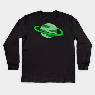 Green Ringed Planet Kids Long Sleeve T-Shirt